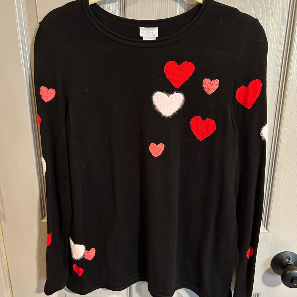 Chico’s Spun Rayon Eyelash Hearts Sweater